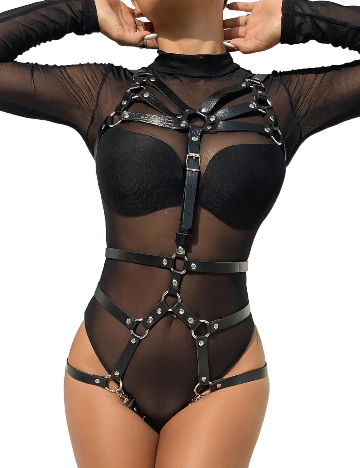 Gothic Riemen-Leder-Körpergeschirr - Eleganter Taillengürtel für Frauen