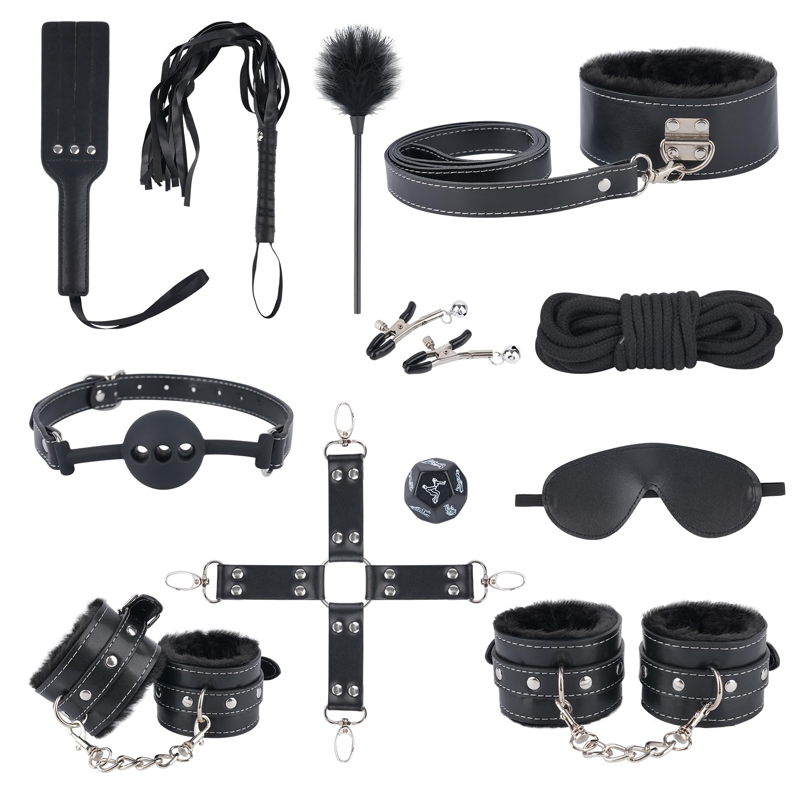 Ultimatives 12-teiliges Intimitäts-Fesselset - Verstellbare Manschetten & Bondage-Essentials